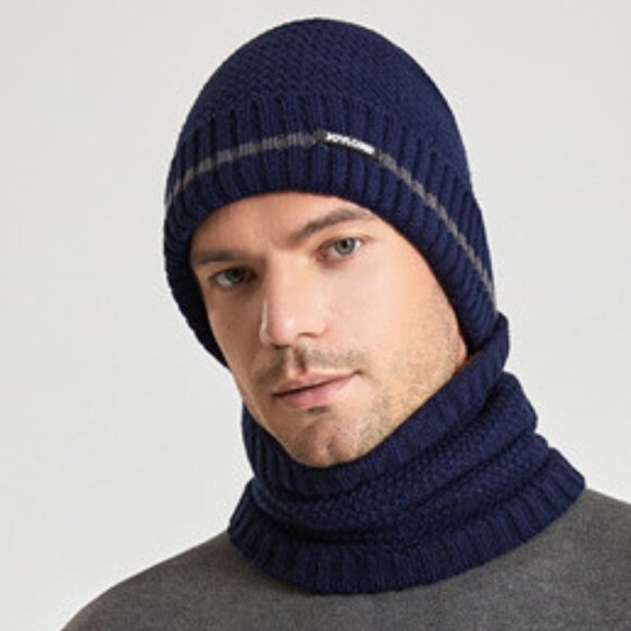 2/$30 Men's Black Knit Beanie Hat & Neck Warmer Scarf Set Thermal Fleece Lined - Picture 5 of 7